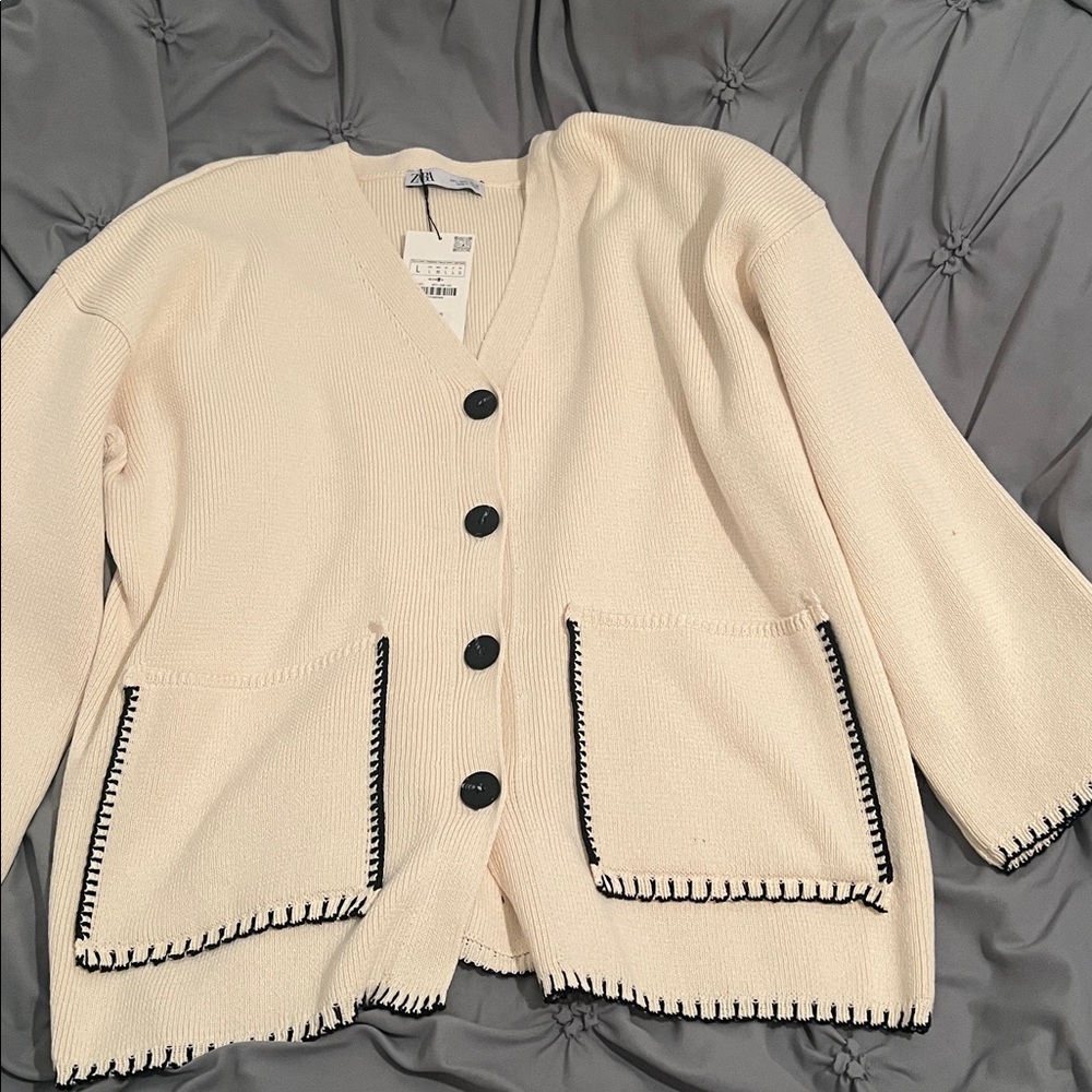 Zara Cream Cardigan with Black Accents